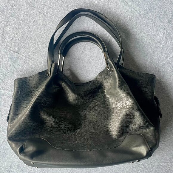 Sondra Roberts Squared Black Pebbled Faux Leather Tote Bag Shoulder Bag - Picture 4 of 8